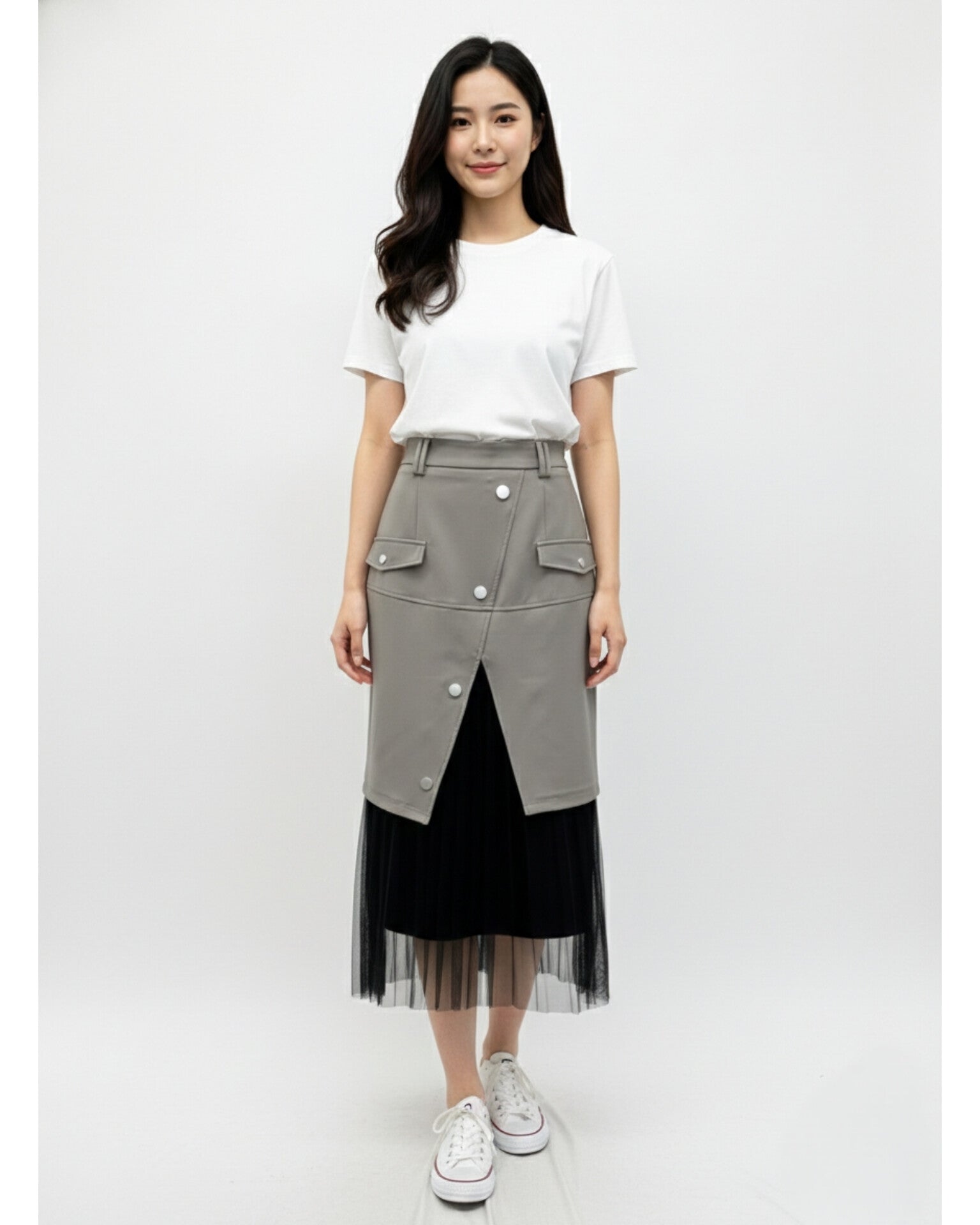 チュールレイヤード フロントスリット スカート