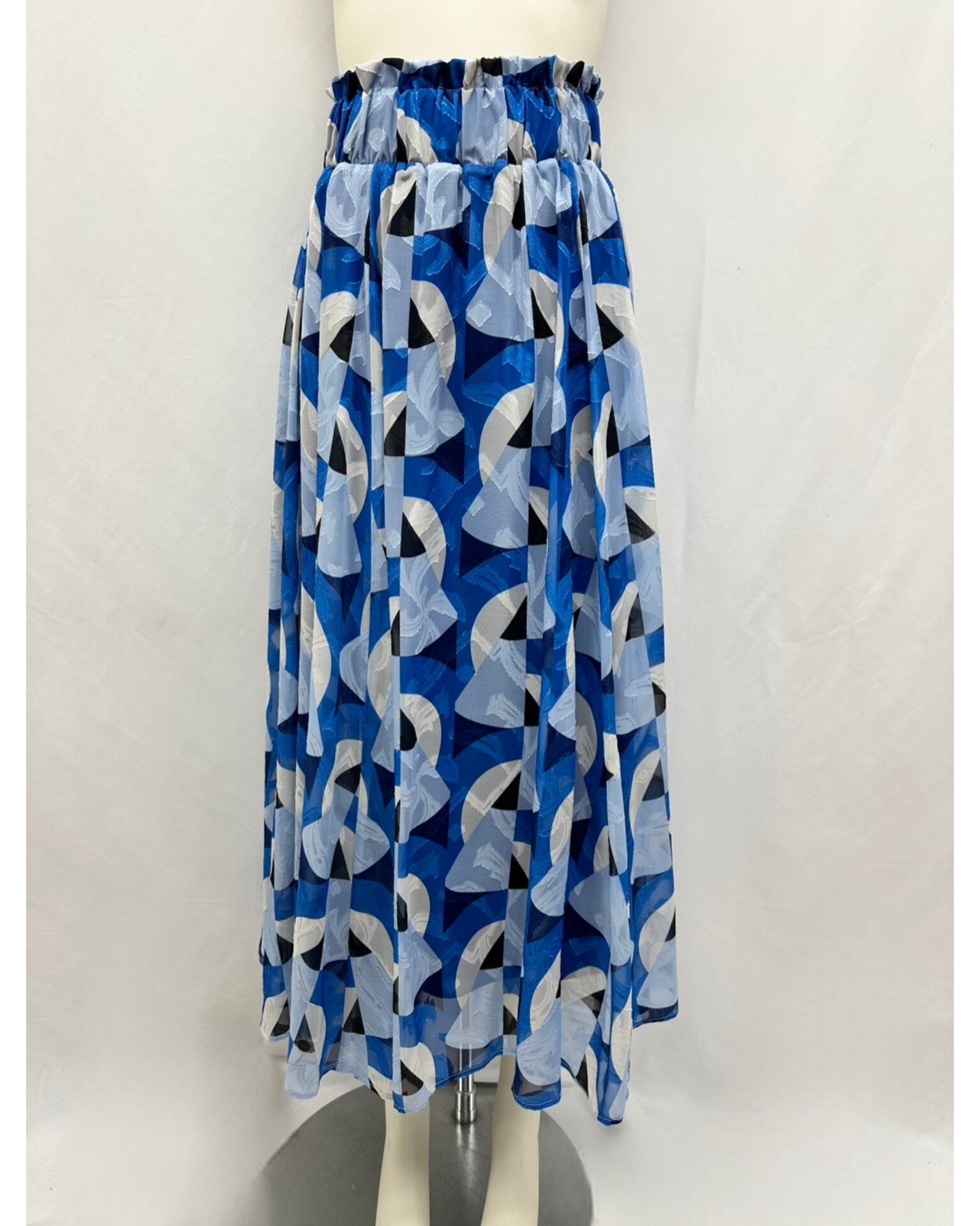 カットジャガード 幾何学アートプリント フレアロングスカート