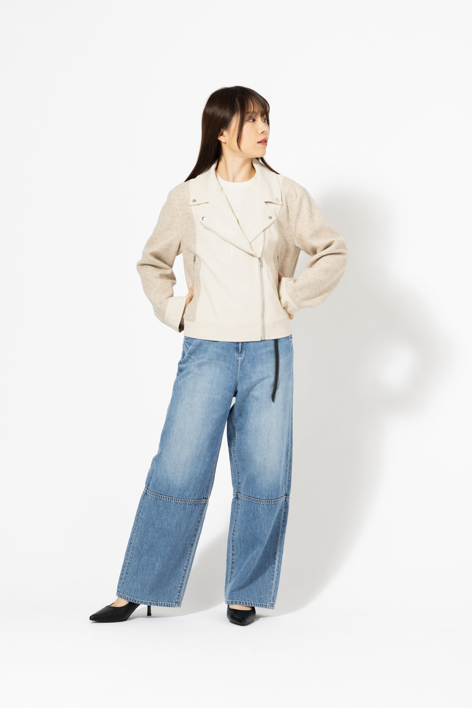 異素材コンビ ライダースジャケット