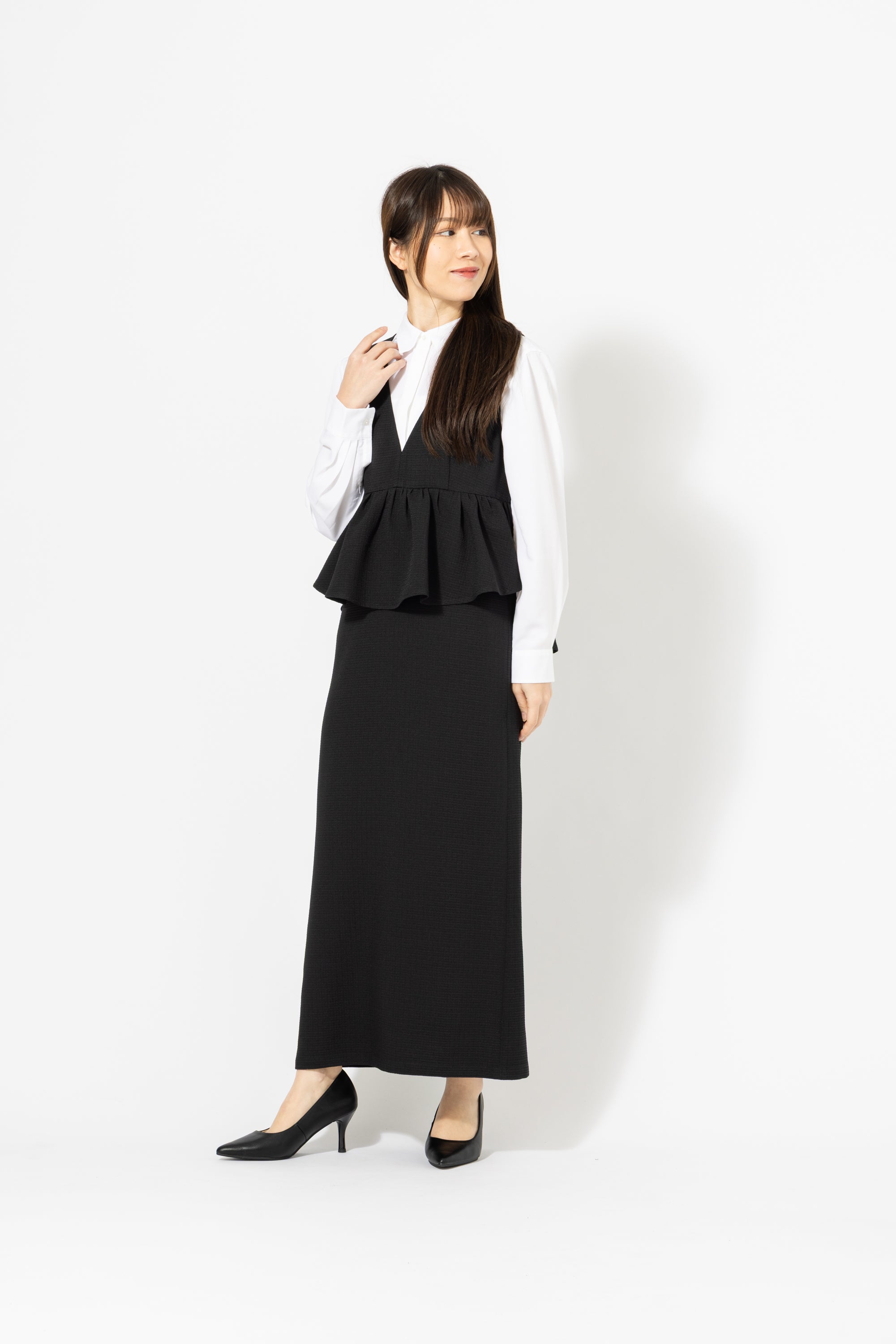 ペプラムデザイン ロングジャンパースカート